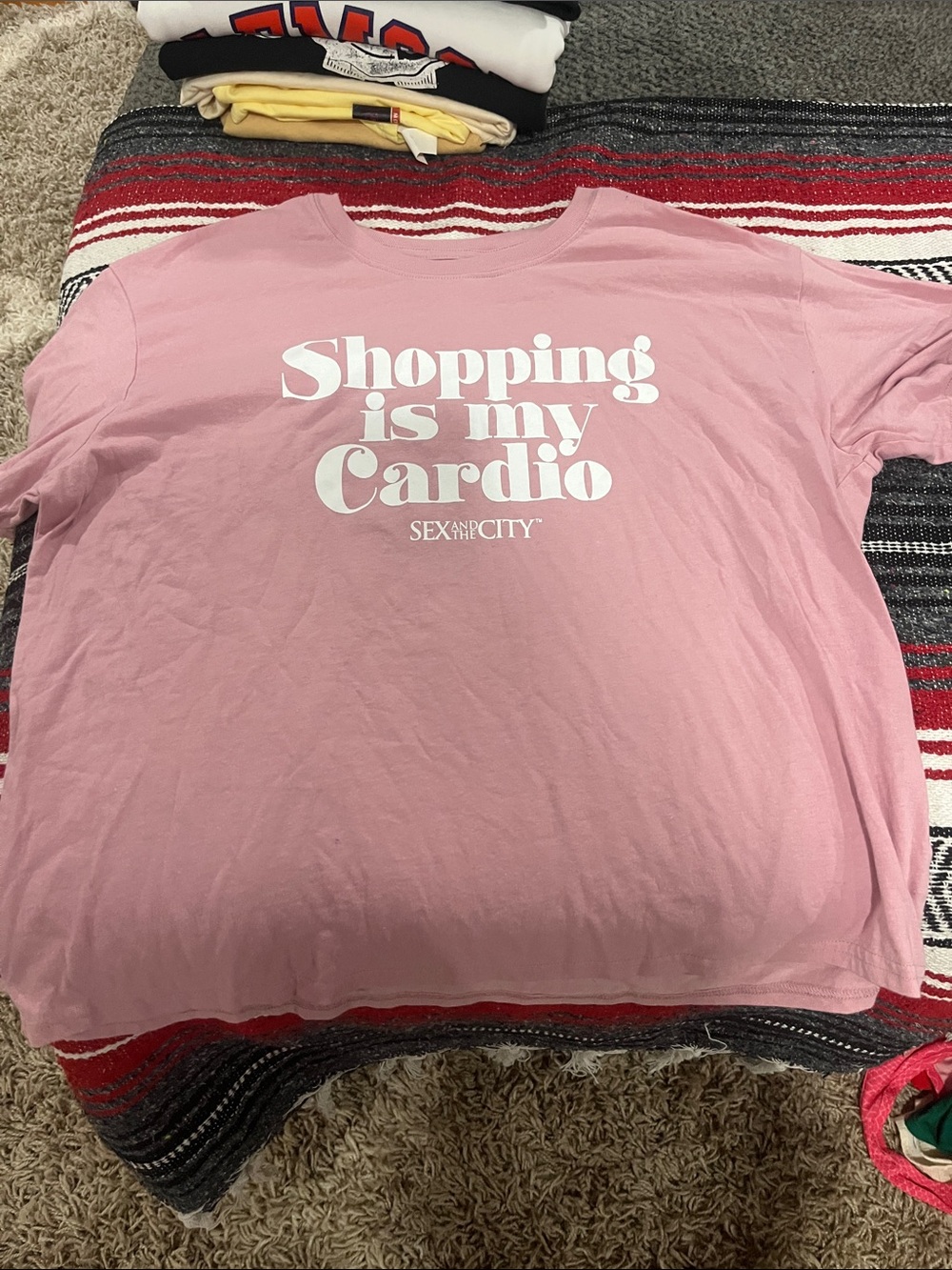"Shopping Is My Cardio" Pink Graphic T-Shirt - sex in the city
